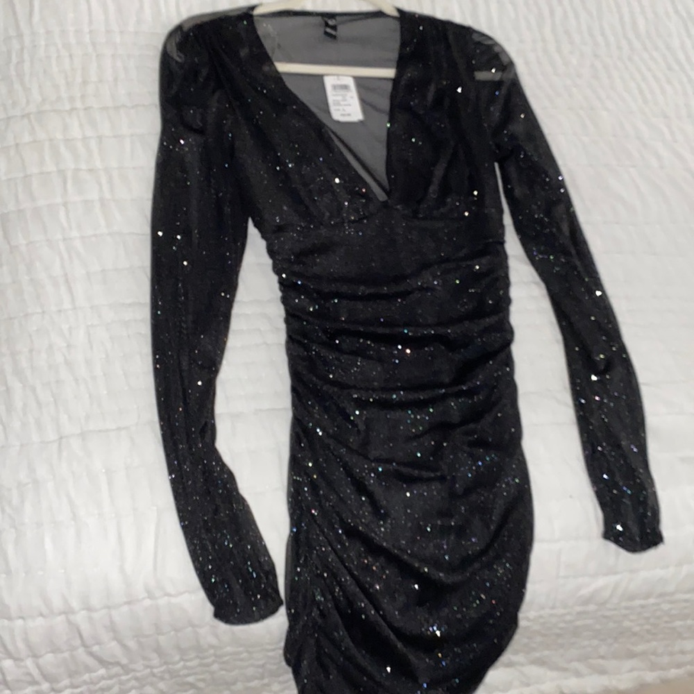 Sparkly black long sleeve party dress